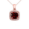 Halo Diamond and Genuine Garnet Dainty Rose Gold Pendant Necklace