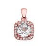Halo Diamond and White Topaz Dainty Rose Gold Pendant Necklace