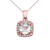 Halo Diamond and White Topaz Dainty Rose Gold Pendant Necklace