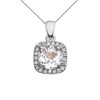 Halo Diamond and White Topaz Dainty White Gold Pendant Necklace