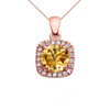 Halo Diamond and Citrine Dainty Rose Gold Pendant Necklace