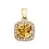 Halo Diamond and Citrine Dainty Yellow Gold Pendant Necklace