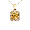 Halo Diamond and Citrine Dainty Yellow Gold Pendant Necklace