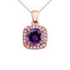 Halo Diamond and Amethyst Dainty Rose Gold Pendant Necklace