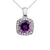 Halo Diamond and Amethyst Dainty White Gold Pendant Necklace