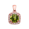 Halo Diamond and Peridot Dainty Rose Gold Pendant Necklace
