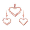 14K Rose Gold Polished Open Heart Necklace Earring Set