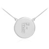 Letter "F" disc necklace with diamonds in 14k white gold.