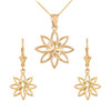 14K Yellow Gold Polished Daisy Necklace Earring Set