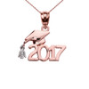 Class of 2017 Graduation Cap Pendant Necklace In Rose Gold