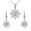 Sterling Silver Polished Daisy Necklace Earring Set