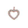 Reversible Diamond and High Polish Plain Open Heart Rose Gold Charm Dainty Pendant Necklace