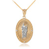 Yellow Gold Two Tone St Jude Diamond Oval Medium Pendant Necklace