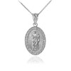 Sterling Silver St Jude CZ Oval Small Pendant Necklace