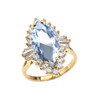 4 Ct Aquamarine CZ March Birthstone Ballerina Yellow Gold Proposal Ring