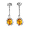 Diamond And Checkerboard Citrine White Gold Elegant Earrings