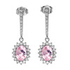 Diamond And October Birthstone Pink CZ White Gold Elegant Earrings