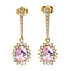 Diamond And October Birthstone Pink CZ Yellow Gold Elegant Earrings
