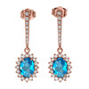 Diamond And Blue Topaz Rose Gold Elegant Earrings