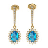 Diamond And Blue Topaz Yellow Gold Elegant Earrings