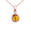 Diamond And Checkerboard Citrine Rose Gold Elegant Pendant Necklace