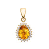 Diamond And Checkerboard Citrine Yellow Gold Elegant Pendant Necklace