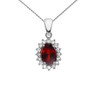 Diamond And Garnet White Gold Elegant Pendant Necklace