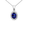 Diamond And September Birthstone CZ Sapphire White Gold Elegant Pendant Necklace