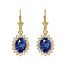 Diamond And September Birthstone Sapphire Yellow Gold Dangling Earrings