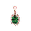 Diamond And May Birthstone (LCE) Emerald Rose Gold Elegant Pendant Necklace