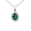 Diamond And May Birthstone (LCE) Emerald White Gold Elegant Pendant Necklace