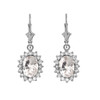 Diamond And April Birthstone CZ White Gold Dangling Earrings
