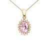 Diamond And October Birthstone Pink CZ Yellow Gold Elegant Pendant Necklace