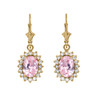 Diamond And October Birthstone Yellow CZ Rose Gold Dangling Earrings