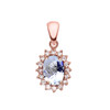 Diamond And March Birthstone Aquamarine Rose Gold Elegant Pendant Necklace