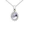 Diamond And March Birthstone Aquamarine White Gold Elegant Pendant Necklace