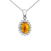Diamond And Citrine White Gold Elegant Pendant Necklace