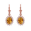 Diamond And Citrine Rose Gold Dangling Earrings