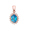 Diamond And Blue Topaz Rose Gold Elegant Pendant Necklace