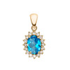 Diamond And Blue Topaz Yellow Gold Elegant Pendant Necklace