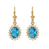 Diamond And Blue Topaz Yellow Gold Dangling Earrings