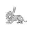 Satin Finish Diamond Cut White Gold Roaring Lion Charm Pendant Necklace