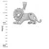 Satin Finish Diamond Cut White Gold Roaring Lion Charm Pendant Necklace