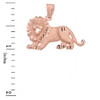 Satin Finish Diamond Cut Rose Gold Roaring Lion Charm Pendant Necklace