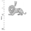 Satin Finish Diamond Cut Sterling Silver Roaring Lion Charm Pendant Necklace