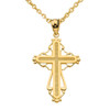 Yellow Gold Heart Filigree Cross Pendant Necklace