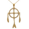 Yellow Gold And Cubic Zirconia Dream Catcher Pendant Necklace