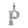 "P" Initial In Celtic Knot Pattern Sterling Silver Pendant Necklace