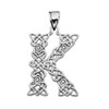 "K" Initial In Celtic Knot Pattern Sterling Silver Pendant Necklace