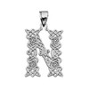 "N" Initial In Celtic Knot Pattern Sterling Silver Pendant Necklace